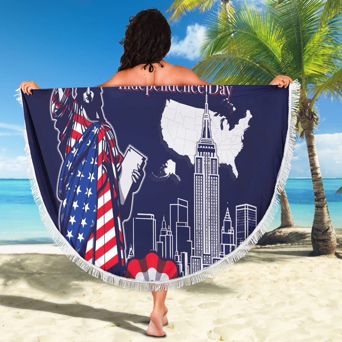 United States Independence Day Beach Blanket Freedom 4th Of July Navy Version LT05 - Wonder Print Shop