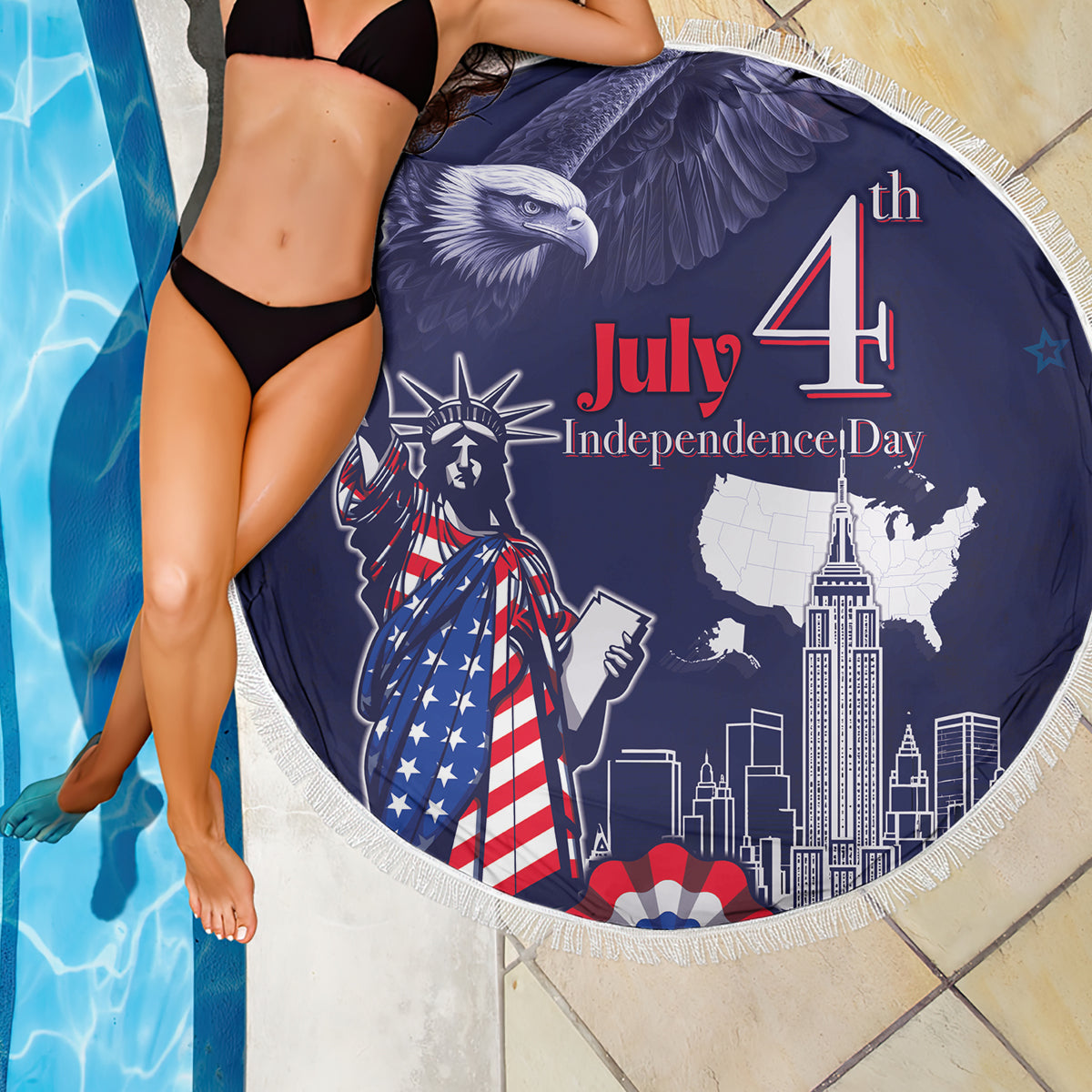 United States Independence Day Beach Blanket Freedom 4th Of July Navy Version LT05 - Wonder Print Shop