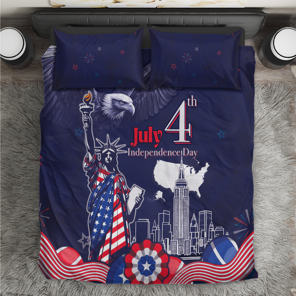 United States Independence Day Bedding Set Freedom 4th Of July Navy Version