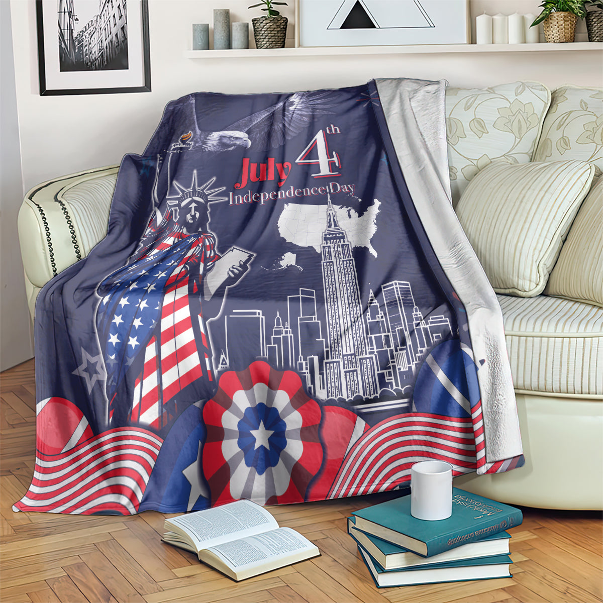 United States Independence Day Blanket Freedom 4th Of July Navy Version