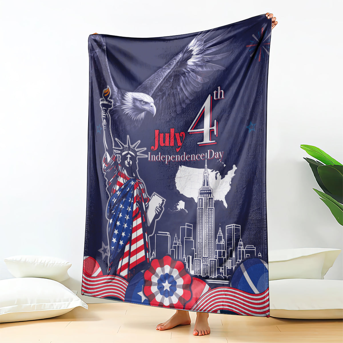 United States Independence Day Blanket Freedom 4th Of July Navy Version
