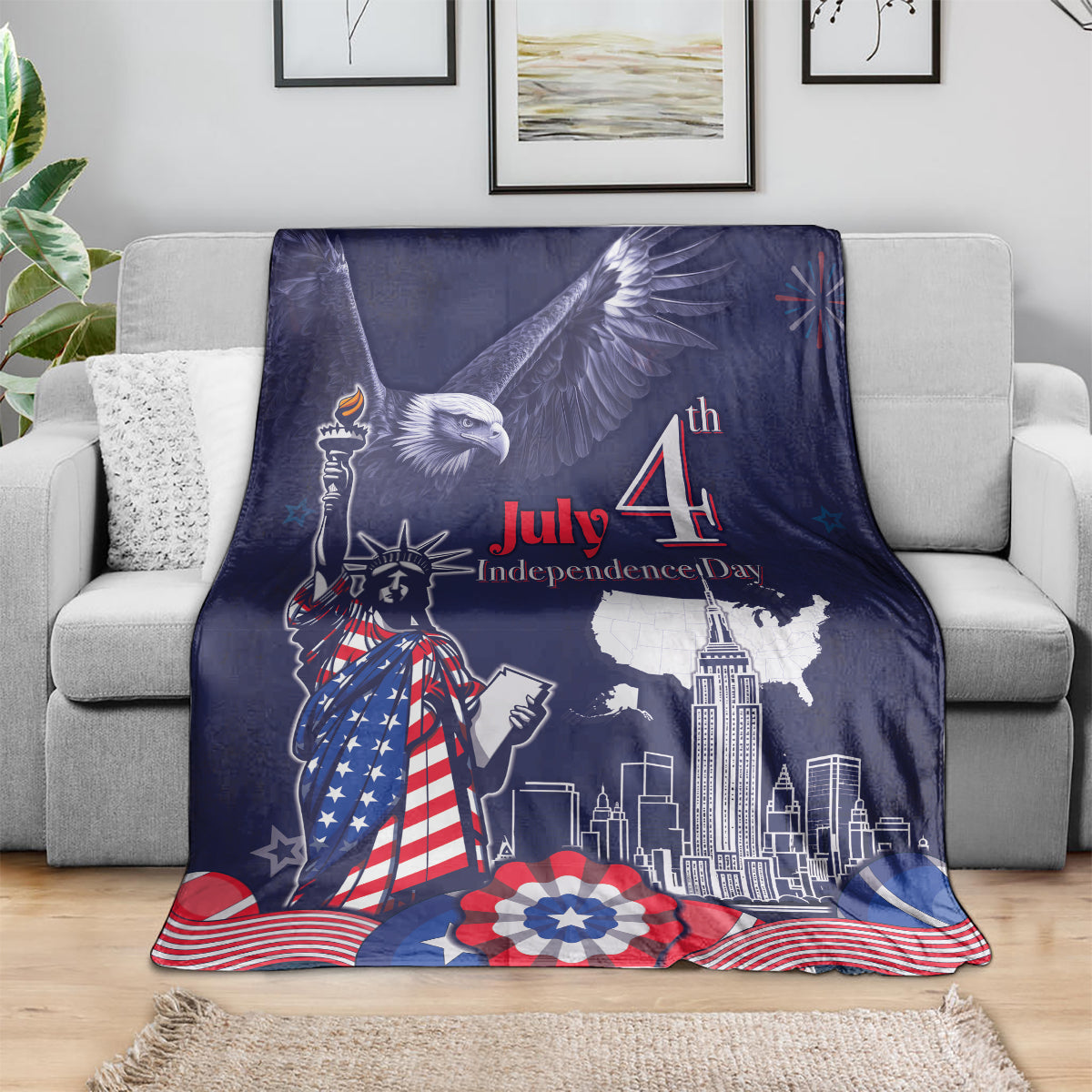 United States Independence Day Blanket Freedom 4th Of July Navy Version