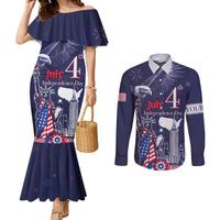 Personalised United States Independence Day Couples Matching Mermaid Dress and Long Sleeve Button Shirt Freedom 4th Of July Navy Version