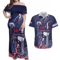 Personalised United States Independence Day Couples Matching Off Shoulder Maxi Dress and Hawaiian Shirt Freedom 4th Of July Navy Version LT05 - Wonder Print Shop