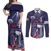 Personalised United States Independence Day Couples Matching Off Shoulder Maxi Dress and Long Sleeve Button Shirt Freedom 4th Of July Navy Version LT05 - Wonder Print Shop