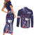 Personalised United States Independence Day Couples Matching Short Sleeve Bodycon Dress and Long Sleeve Button Shirt Freedom 4th Of July Navy Version LT05 - Wonder Print Shop