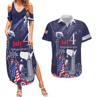Personalised United States Independence Day Couples Matching Summer Maxi Dress and Hawaiian Shirt Freedom 4th Of July Navy Version LT05 - Wonder Print Shop