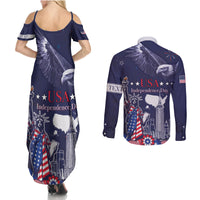 Personalised United States Independence Day Couples Matching Summer Maxi Dress and Long Sleeve Button Shirt Freedom 4th Of July Navy Version LT05 - Wonder Print Shop
