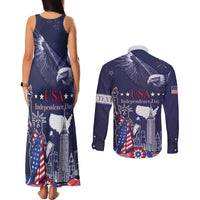 Personalised United States Independence Day Couples Matching Tank Maxi Dress and Long Sleeve Button Shirt Freedom 4th Of July Navy Version LT05 - Wonder Print Shop
