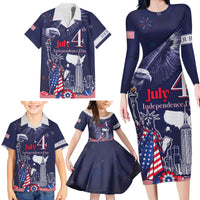 Personalised United States Independence Day Family Matching Long Sleeve Bodycon Dress and Hawaiian Shirt Freedom 4th Of July Navy Version LT05 - Wonder Print Shop