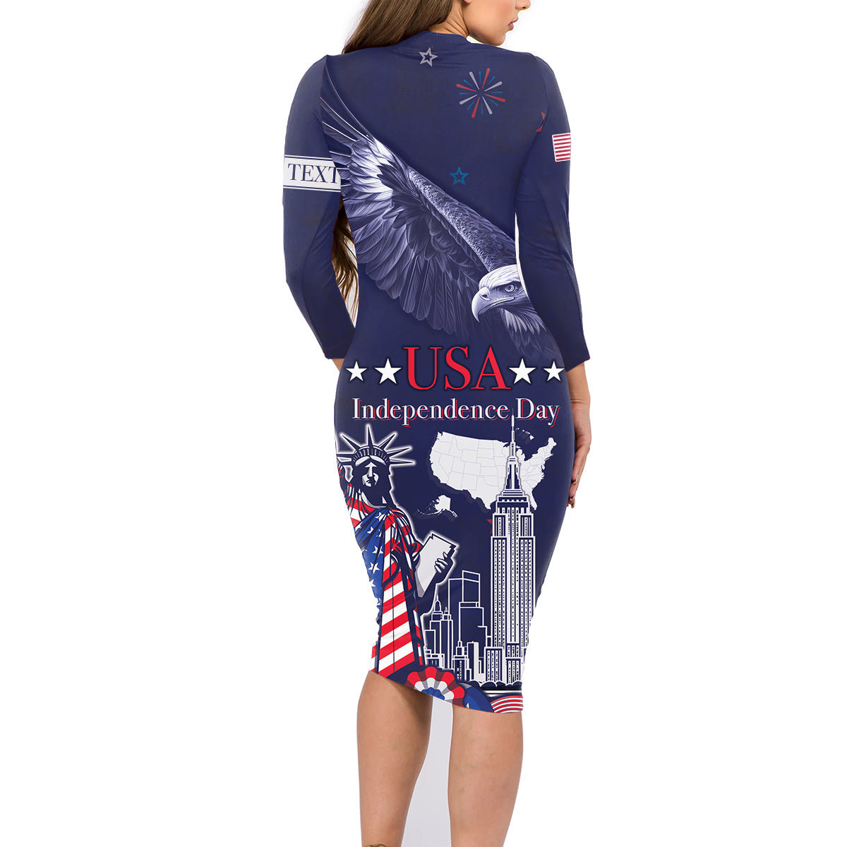 Personalised United States Independence Day Family Matching Long Sleeve Bodycon Dress and Hawaiian Shirt Freedom 4th Of July Navy Version LT05 - Wonder Print Shop