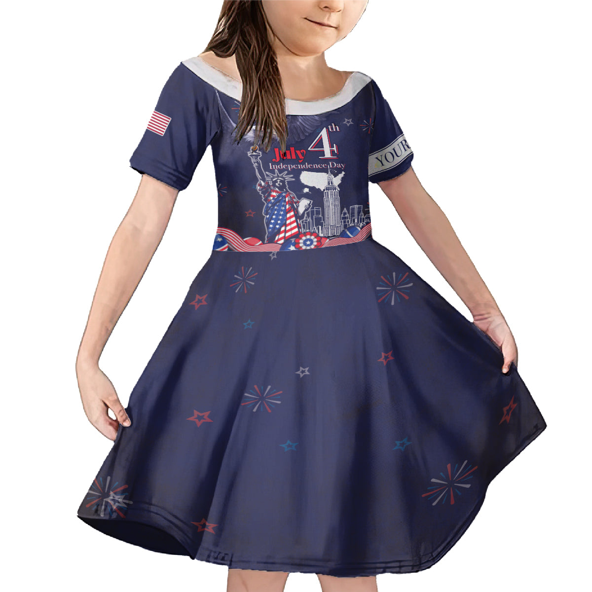 Personalised United States Independence Day Family Matching Mermaid Dress and Hawaiian Shirt Freedom 4th Of July Navy Version LT05 - Wonder Print Shop