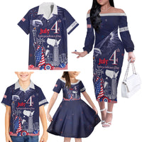 Personalised United States Independence Day Family Matching Off The Shoulder Long Sleeve Dress and Hawaiian Shirt Freedom 4th Of July Navy Version LT05 - Wonder Print Shop