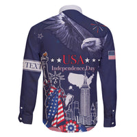 Personalised United States Independence Day Family Matching Off The Shoulder Long Sleeve Dress and Hawaiian Shirt Freedom 4th Of July Navy Version LT05 - Wonder Print Shop