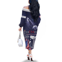 Personalised United States Independence Day Family Matching Off The Shoulder Long Sleeve Dress and Hawaiian Shirt Freedom 4th Of July Navy Version LT05 - Wonder Print Shop