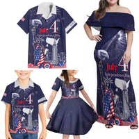 Personalised United States Independence Day Family Matching Off Shoulder Maxi Dress and Hawaiian Shirt Freedom 4th Of July Navy Version LT05 - Wonder Print Shop