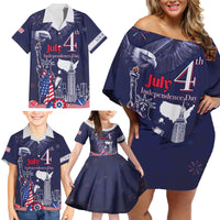 Personalised United States Independence Day Family Matching Off Shoulder Short Dress and Hawaiian Shirt Freedom 4th Of July Navy Version LT05 - Wonder Print Shop