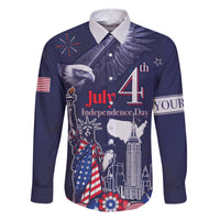 Personalised United States Independence Day Family Matching Off Shoulder Short Dress and Hawaiian Shirt Freedom 4th Of July Navy Version LT05 - Wonder Print Shop