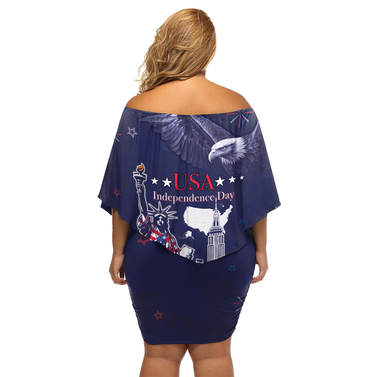 Personalised United States Independence Day Family Matching Off Shoulder Short Dress and Hawaiian Shirt Freedom 4th Of July Navy Version LT05 - Wonder Print Shop