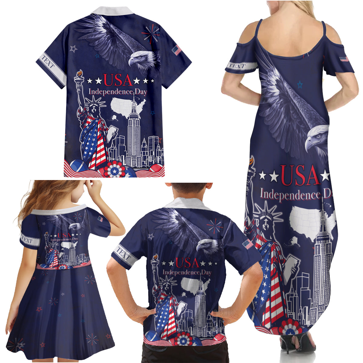 Personalised United States Independence Day Family Matching Summer Maxi Dress and Hawaiian Shirt Freedom 4th Of July Navy Version LT05 - Wonder Print Shop
