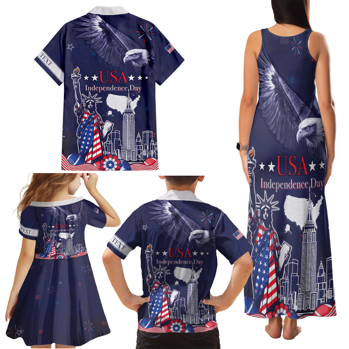 Personalised United States Independence Day Family Matching Tank Maxi Dress and Hawaiian Shirt Freedom 4th Of July Navy Version LT05 - Wonder Print Shop