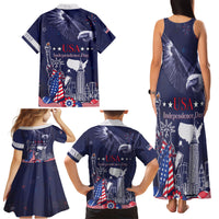 Personalised United States Independence Day Family Matching Tank Maxi Dress and Hawaiian Shirt Freedom 4th Of July Navy Version LT05 - Wonder Print Shop