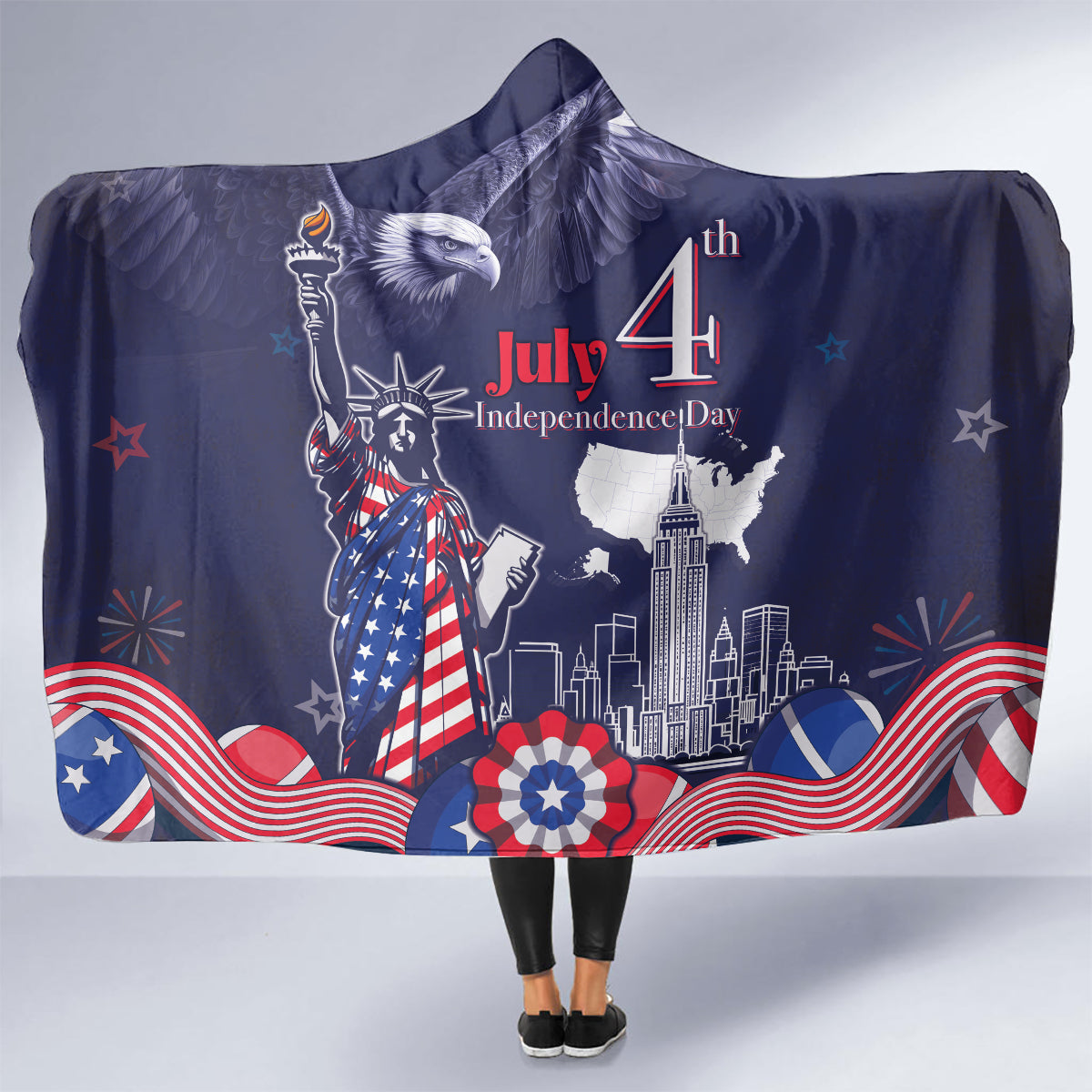 United States Independence Day Hooded Blanket Freedom 4th Of July Navy Version