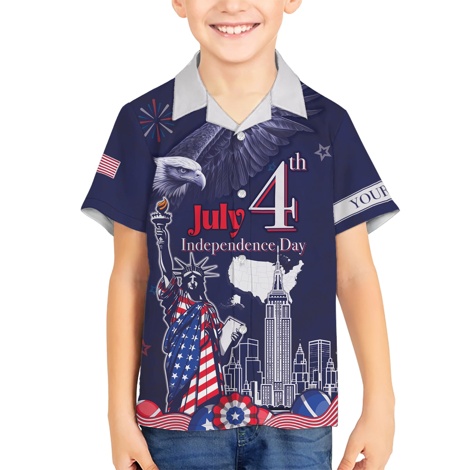 Personalised United States Independence Day Kid Hawaiian Shirt Freedom 4th Of July Navy Version LT05 - Wonder Print Shop