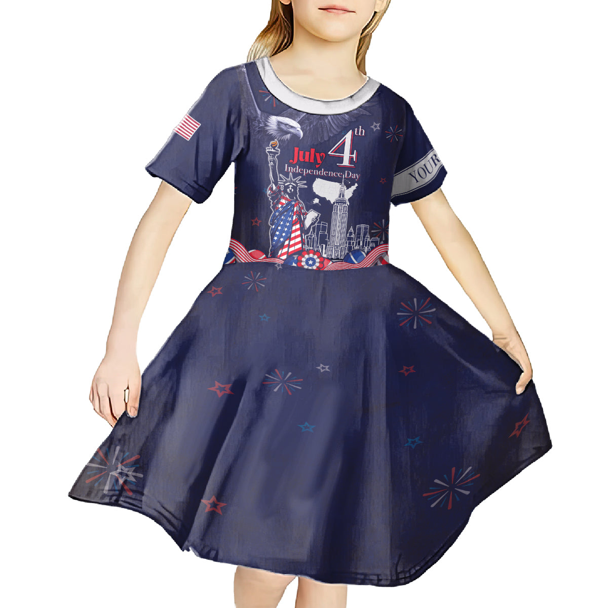 Personalised United States Independence Day Kid Short Sleeve Dress Freedom 4th Of July Navy Version LT05 - Wonder Print Shop