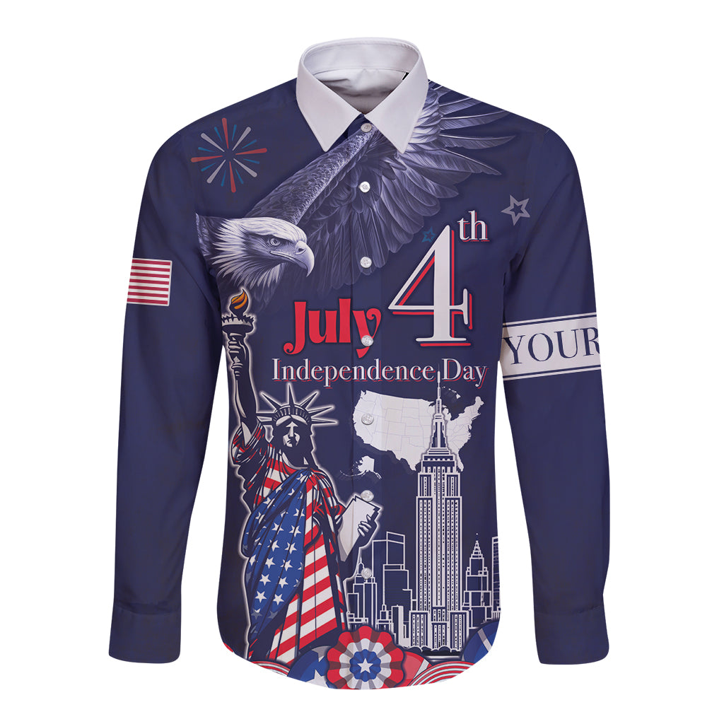 Personalised United States Independence Day Long Sleeve Button Shirt Freedom 4th Of July Navy Version LT05 - Wonder Print Shop