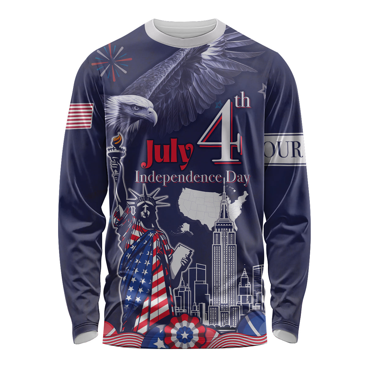 Personalised United States Independence Day Long Sleeve Shirt Freedom 4th Of July Navy Version LT05 - Wonder Print Shop