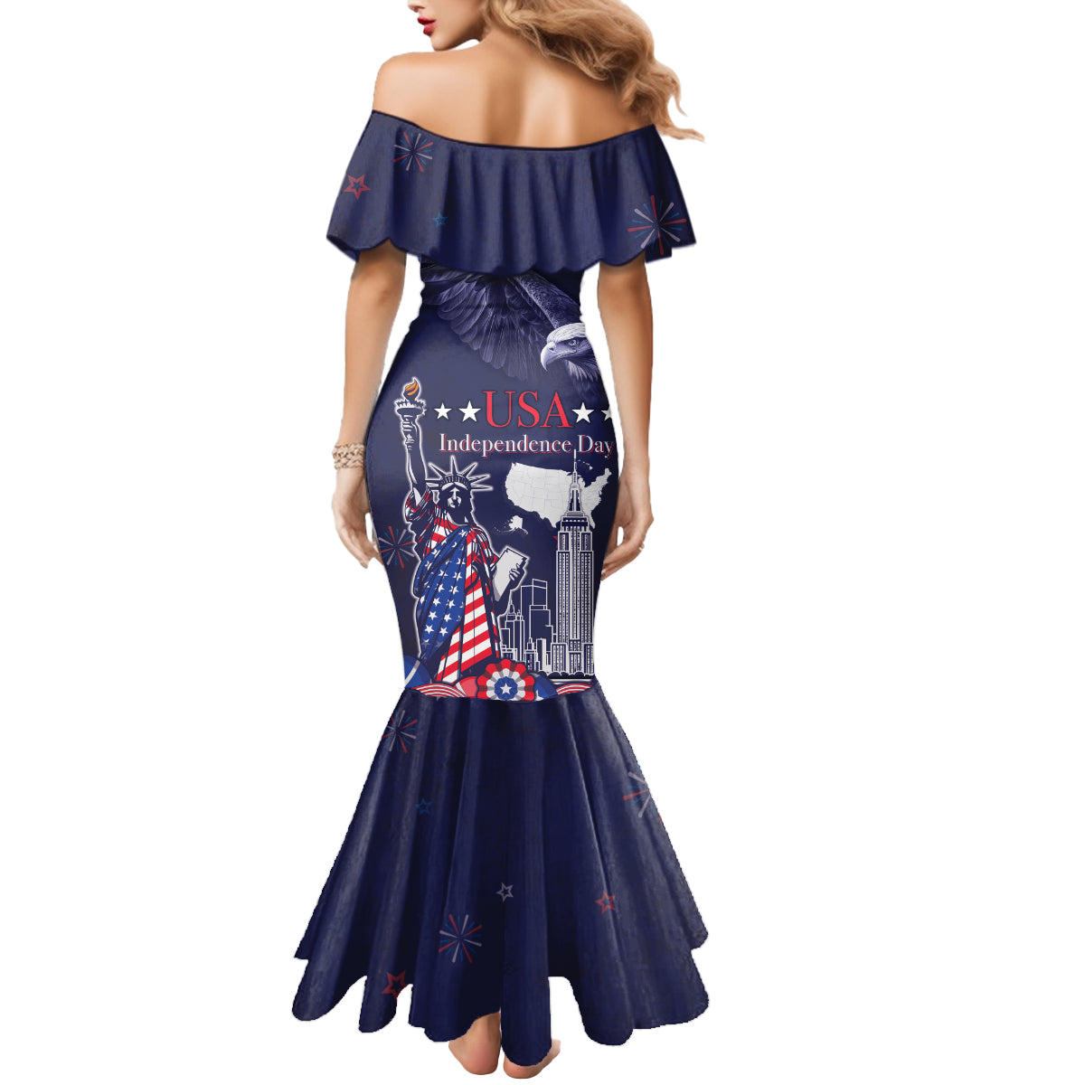 United States Independence Day Mermaid Dress Freedom 4th Of July Navy Version LT05 - Wonder Print Shop