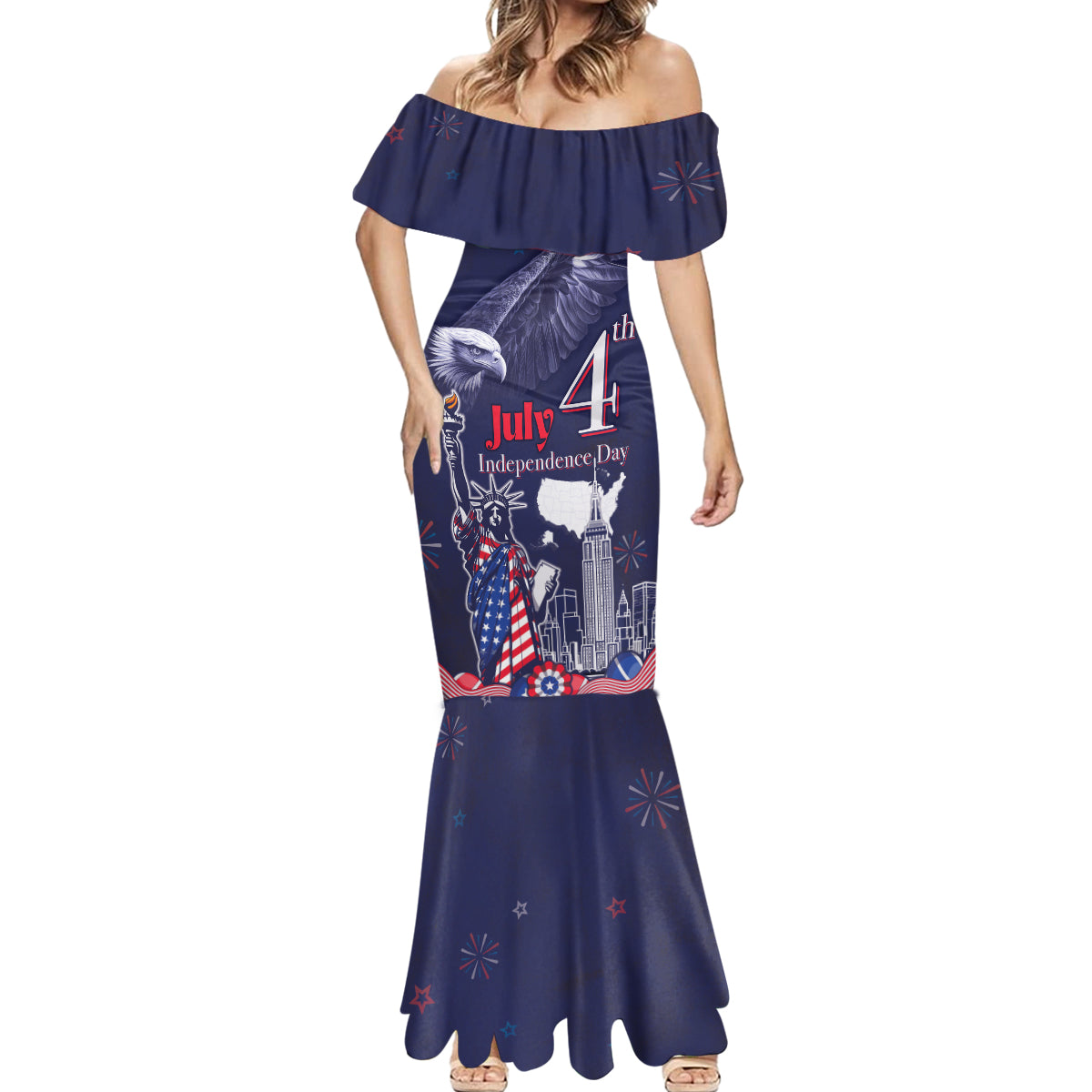 United States Independence Day Mermaid Dress Freedom 4th Of July Navy Version LT05 - Wonder Print Shop