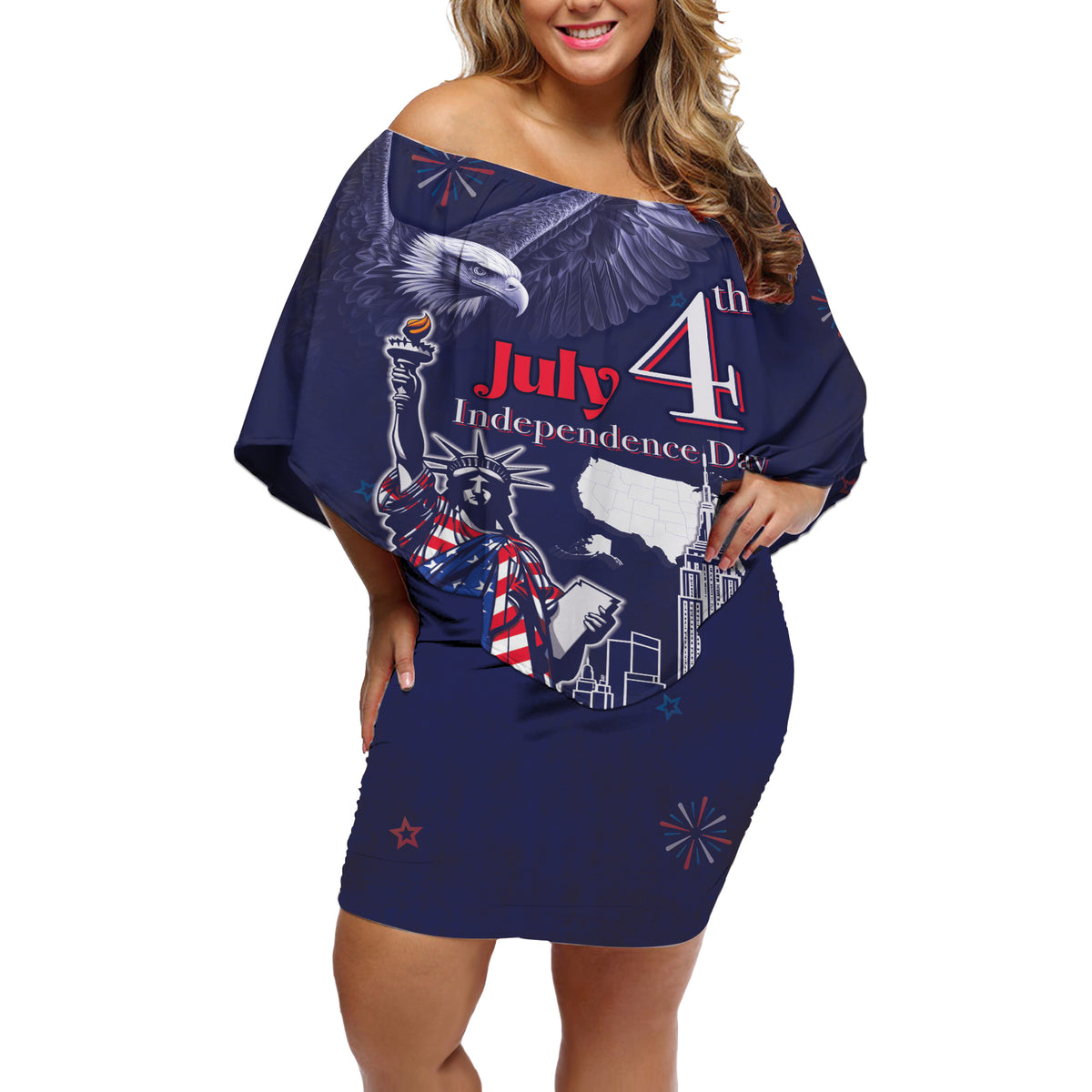 United States Independence Day Off Shoulder Short Dress Freedom 4th Of July Navy Version LT05 - Wonder Print Shop