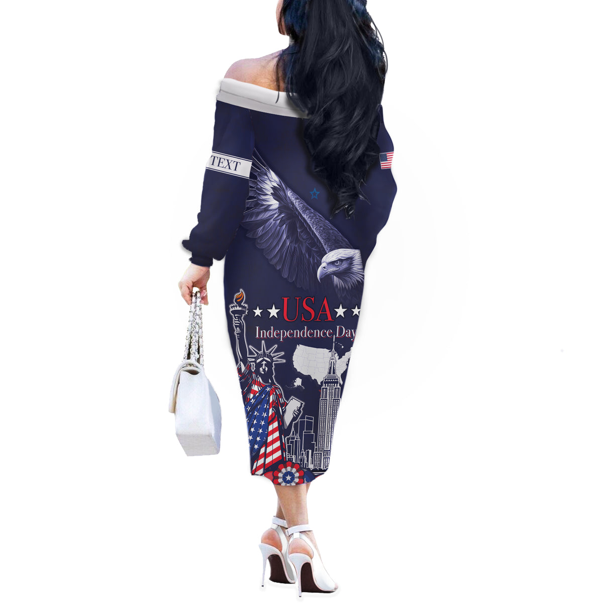 Personalised United States Independence Day Off The Shoulder Long Sleeve Dress Freedom 4th Of July Navy Version LT05 - Wonder Print Shop