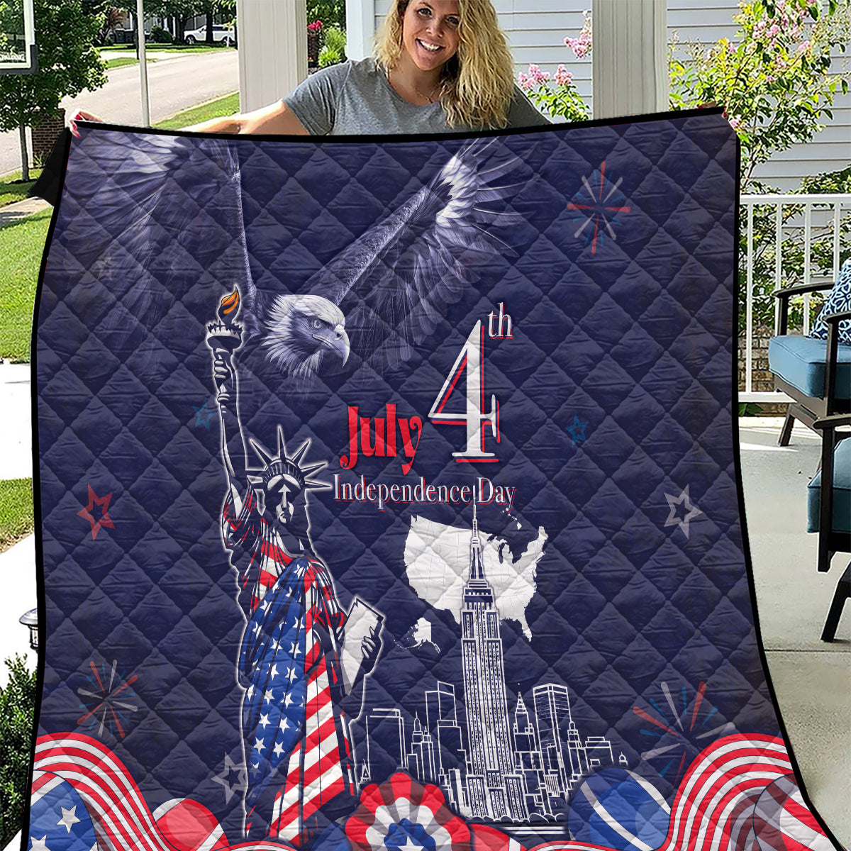 United States Independence Day Quilt Freedom 4th Of July Navy Version