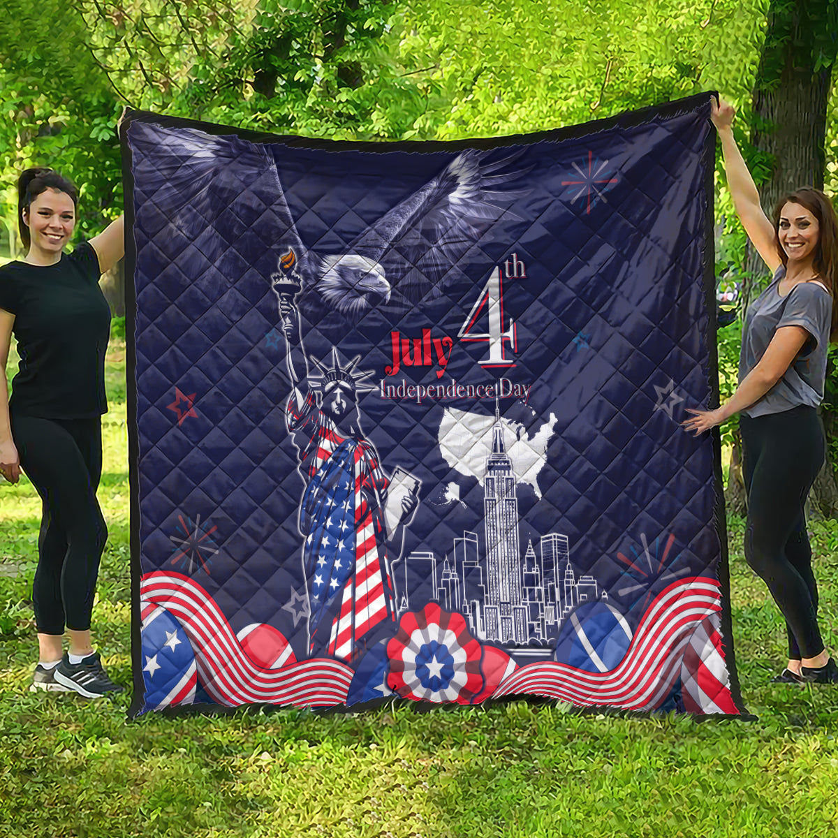 United States Independence Day Quilt Freedom 4th Of July Navy Version LT05 - Wonder Print Shop