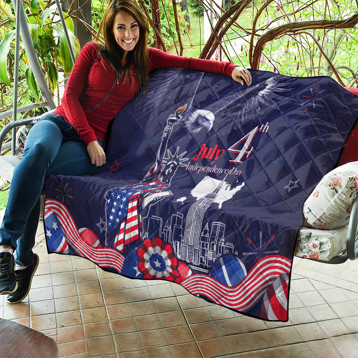 United States Independence Day Quilt Freedom 4th Of July Navy Version LT05 - Wonder Print Shop