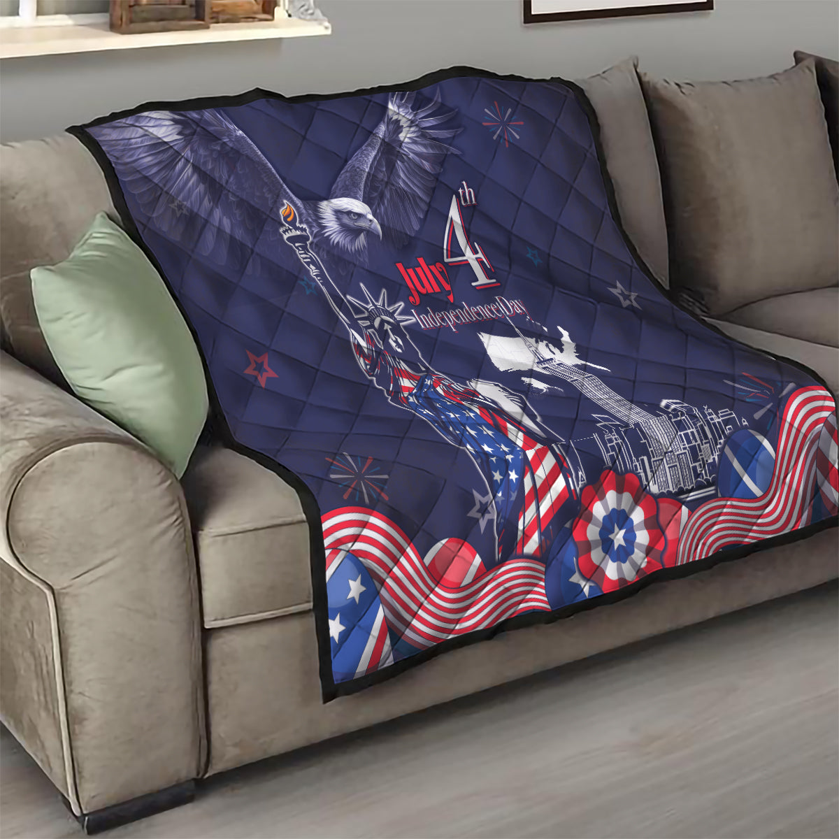 United States Independence Day Quilt Freedom 4th Of July Navy Version LT05 - Wonder Print Shop