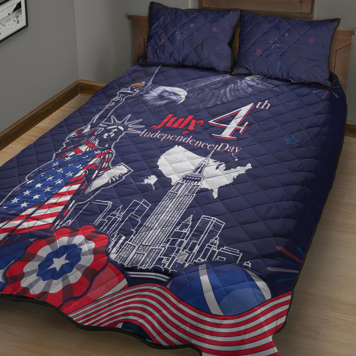 United States Independence Day Quilt Bed Set Freedom 4th Of July Navy Version LT05 - Wonder Print Shop
