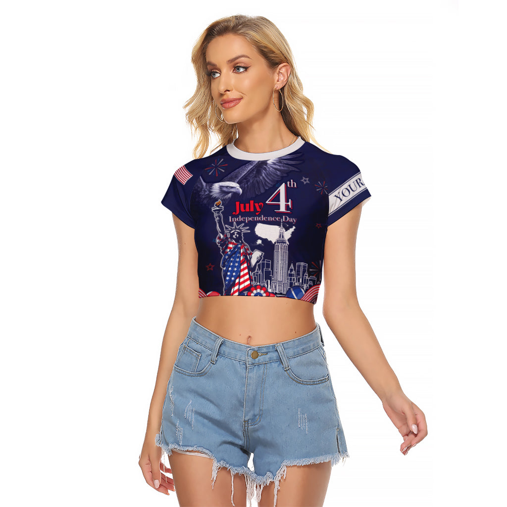 Personalised United States Independence Day Raglan Cropped T Shirt Freedom 4th Of July Navy Version LT05 - Wonder Print Shop