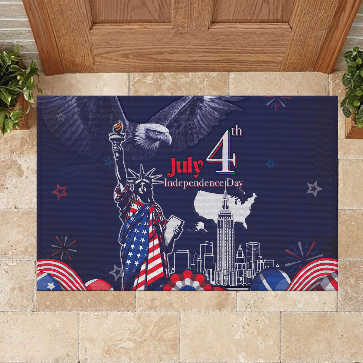 United States Independence Day Rubber Doormat Freedom 4th Of July Navy Version LT05 - Wonder Print Shop