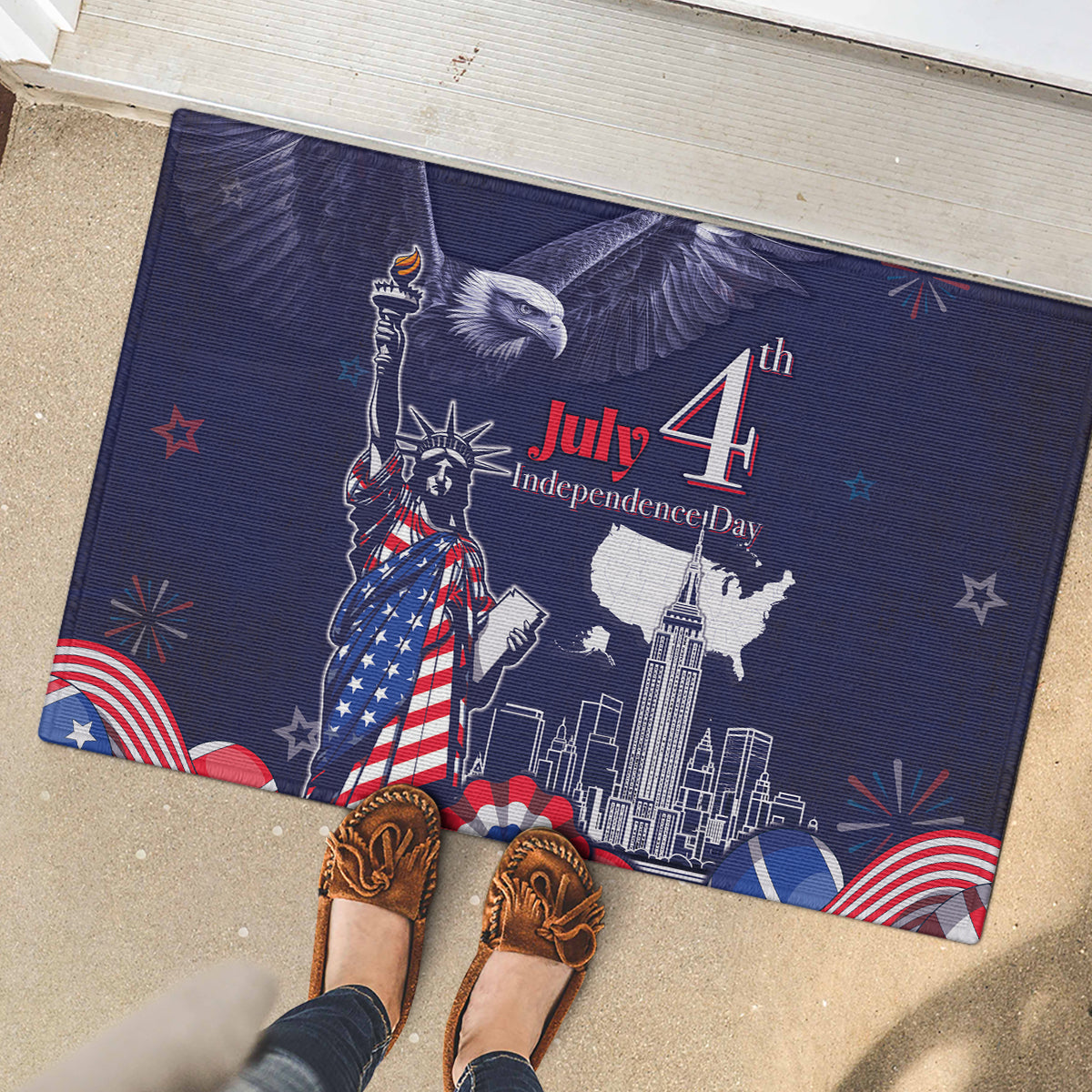 United States Independence Day Rubber Doormat Freedom 4th Of July Navy Version LT05 - Wonder Print Shop