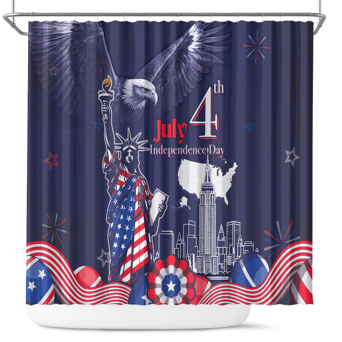 United States Independence Day Shower Curtain Freedom 4th Of July Navy Version