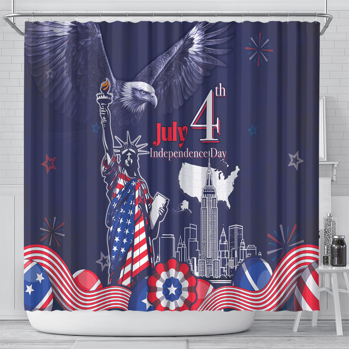 United States Independence Day Shower Curtain Freedom 4th Of July Navy Version