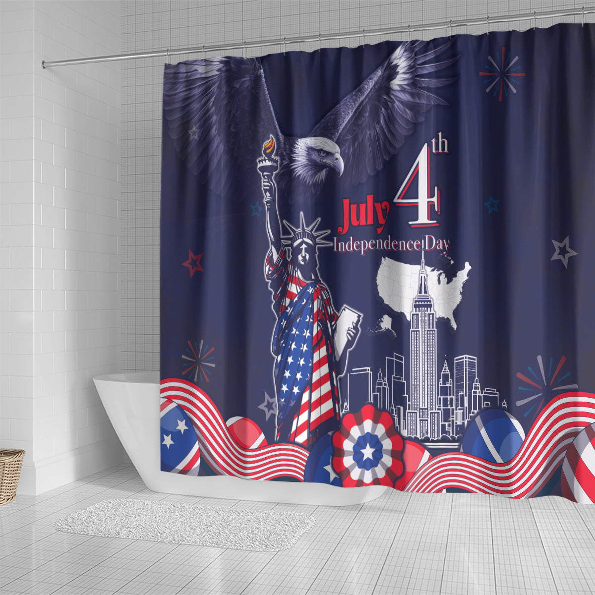 United States Independence Day Shower Curtain Freedom 4th Of July Navy Version