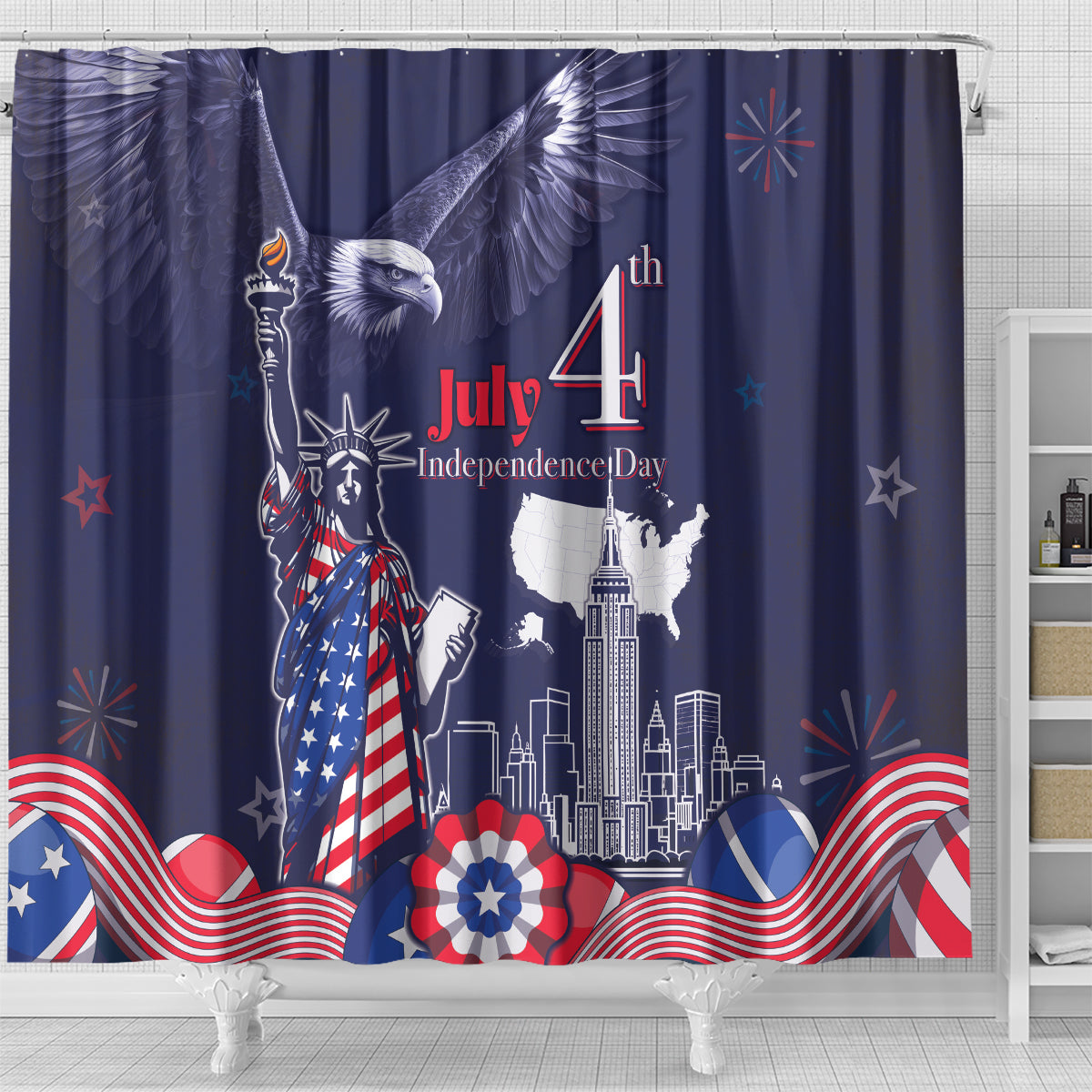 United States Independence Day Shower Curtain Freedom 4th Of July Navy Version