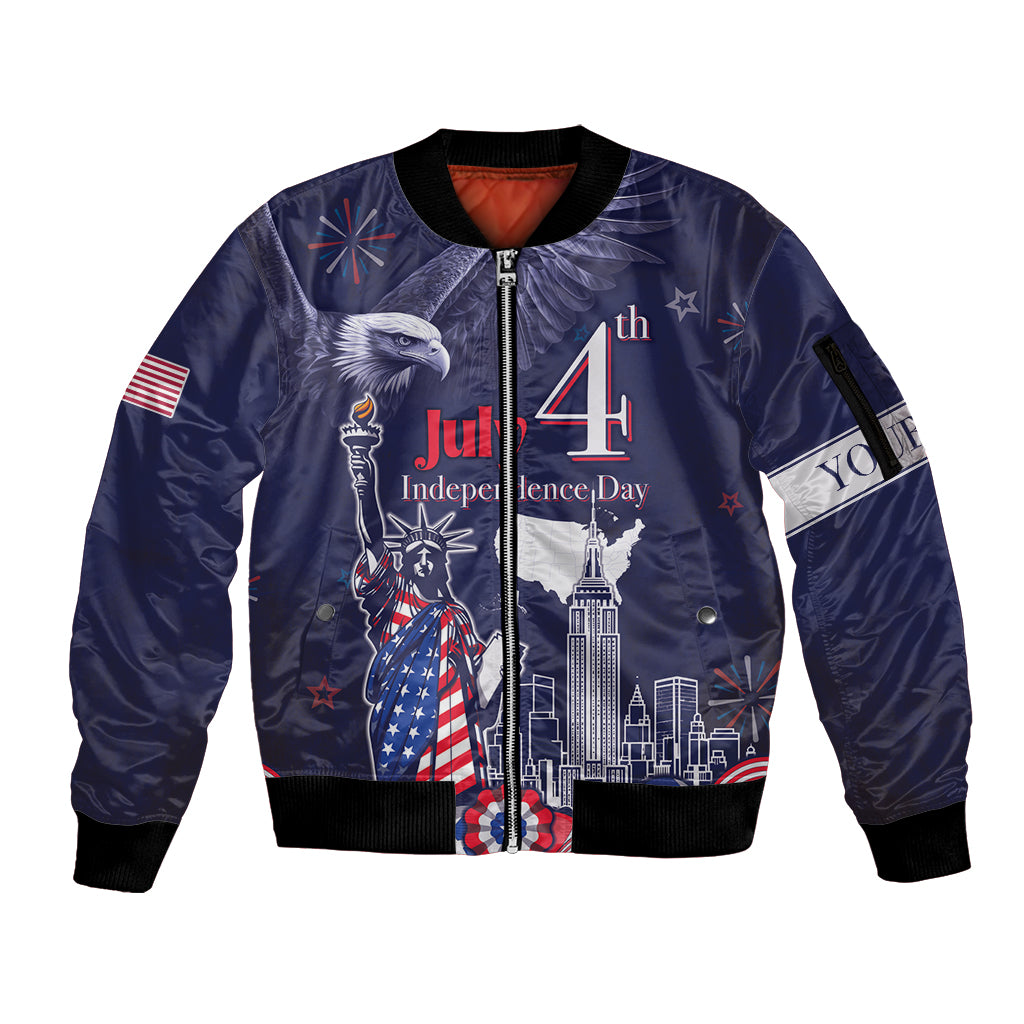 Personalised United States Independence Day Sleeve Zip Bomber Jacket Freedom 4th Of July Navy Version LT05 - Wonder Print Shop