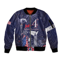 Personalised United States Independence Day Sleeve Zip Bomber Jacket Freedom 4th Of July Navy Version LT05 - Wonder Print Shop