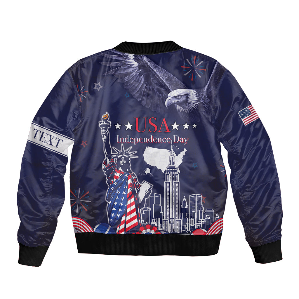 Personalised United States Independence Day Sleeve Zip Bomber Jacket Freedom 4th Of July Navy Version LT05 - Wonder Print Shop